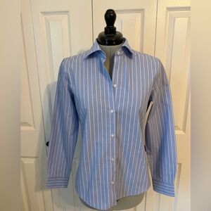 Ann Taylor Light Blue and Cream Striped Shirt